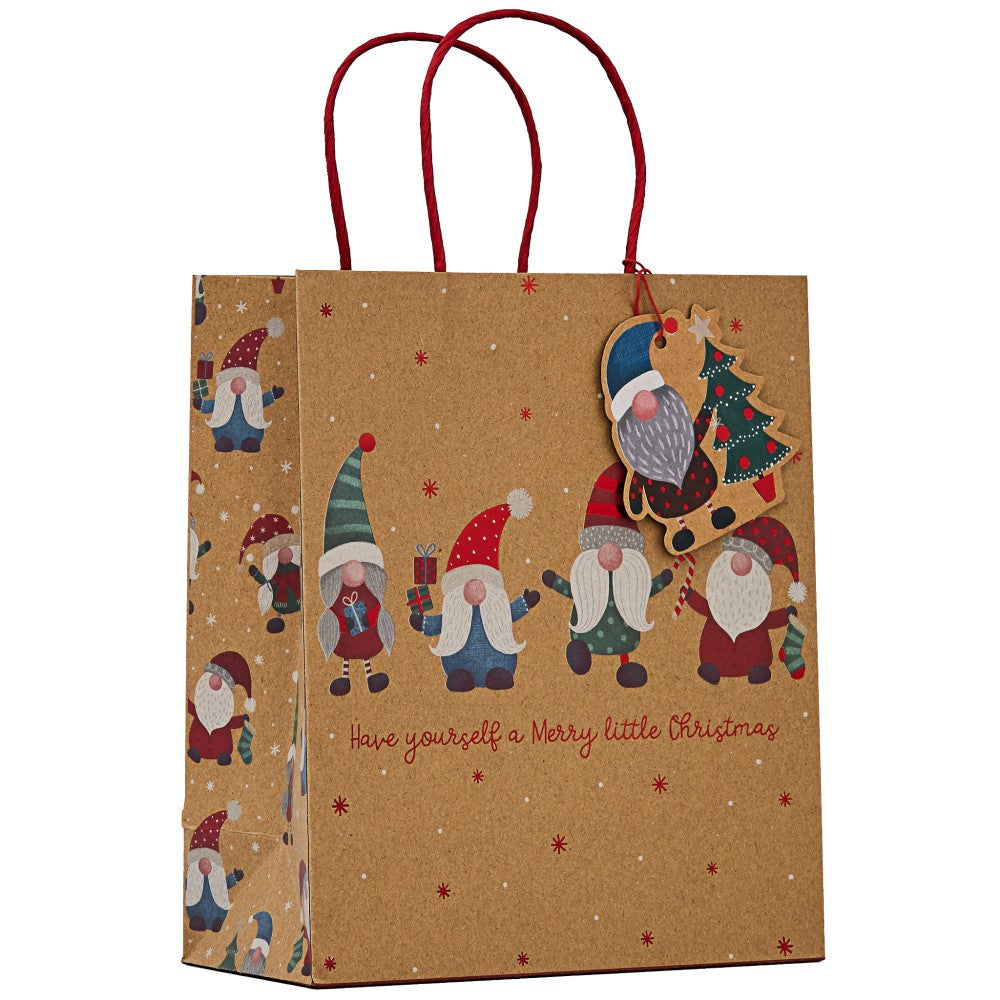 christmas kraft style gift bag with gonks - medium