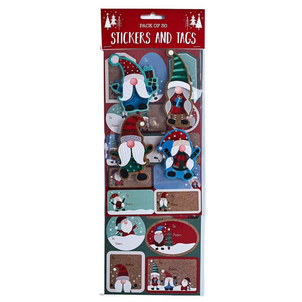 christmas gonks stickers and tags gift labels - pack of 30