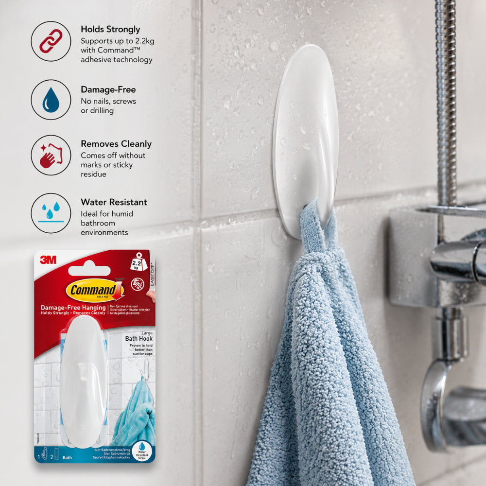 3M Command Large Bathroom Hook - Large Size, Bathroom Accessory