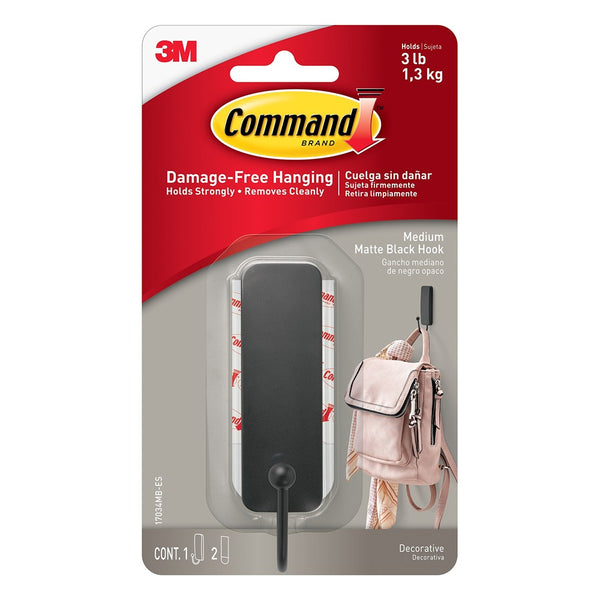 Command Medium Matte Black Hook | Supports up to 1.5kg