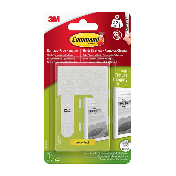 Command Large Picture Hanging Strips | Damage-Free, Holds Up to 7.2kg, Pack of 12 Sets