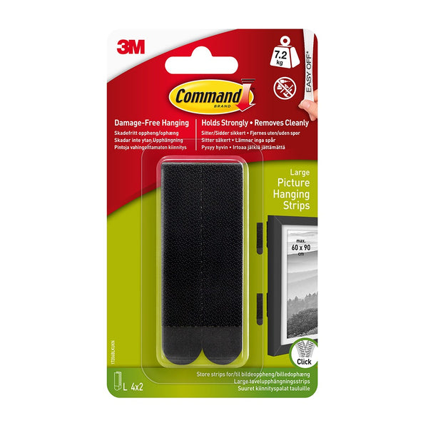 Command Large Picture Hanging Strips | Black | Supports up to 7.2 kg
