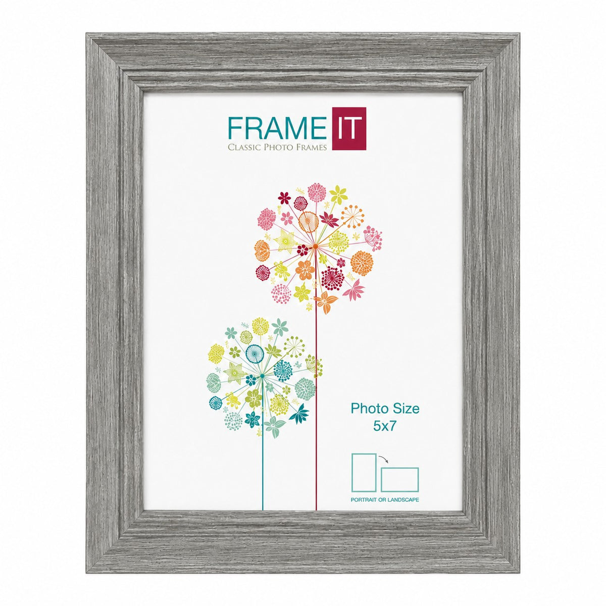 Frame It Nessa Grey Woodgrain Photo Frame | 5 x 7 Inch, Portrait or Landscape
