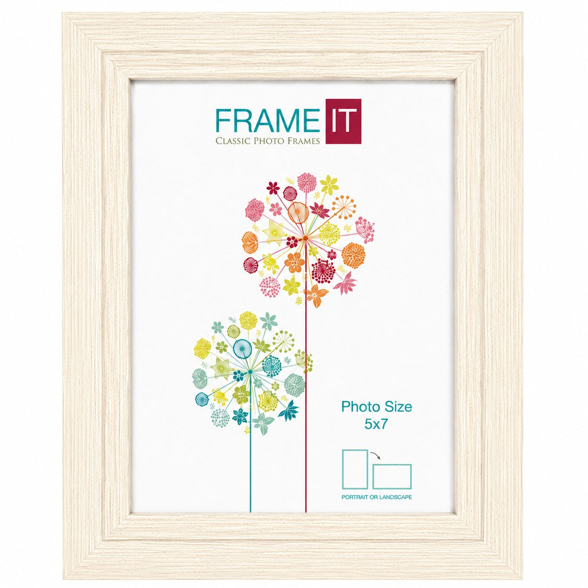 Frame It Millie Cream Woodgrain Photo Frame | 5 x 7 Inch, Dual Orientation