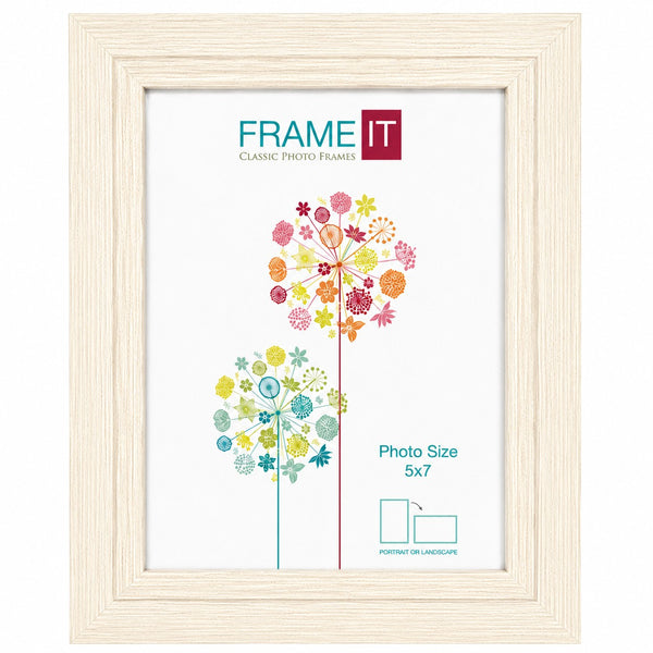 Frame It Millie Cream Woodgrain Photo Frame | 5 x 7 Inch, Dual Orientation