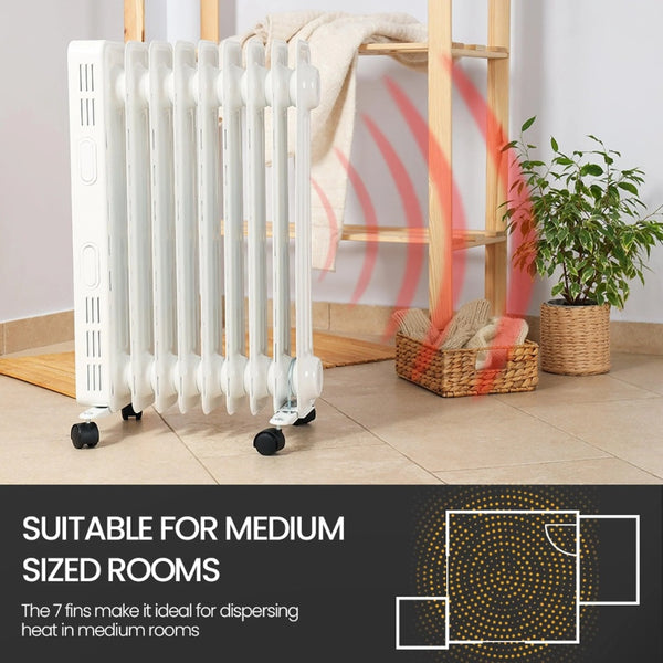 Daewoo Mini Oil Filled Radiator | 7 Fin White Heater | 1500W