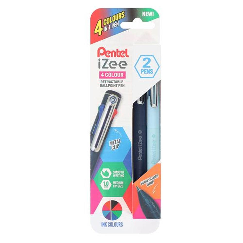 Pentel Izee 4 Colour Retractable Ballpoint Pen | 1.0mm | Pack of 2