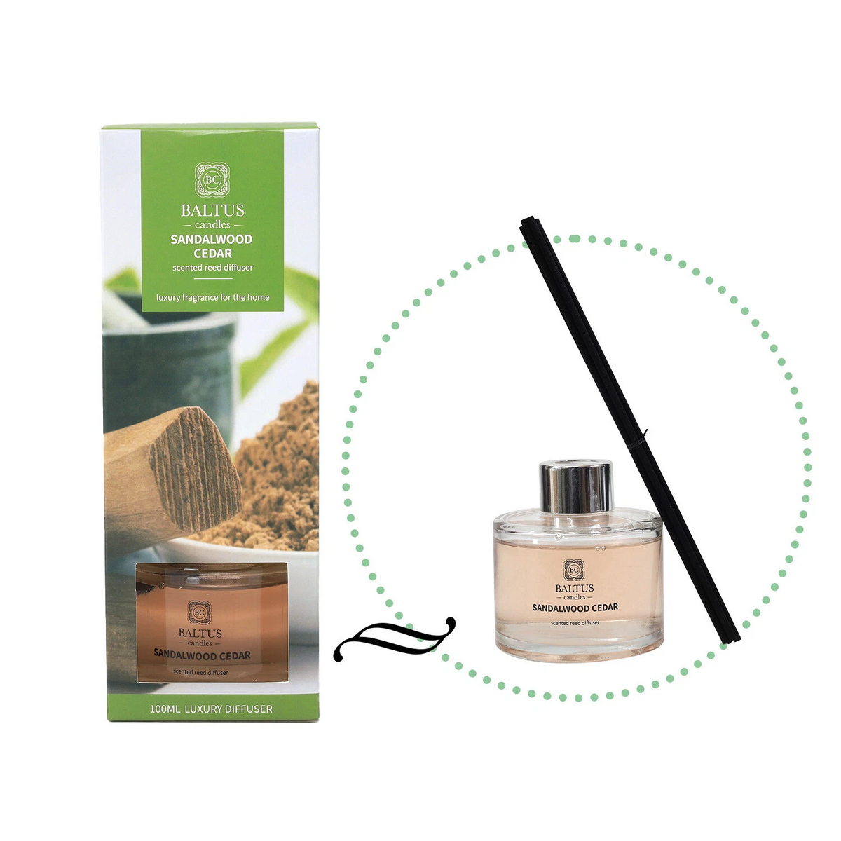 Baltus Sandalwood and Cedar Reed Diffuser | 100ml, Black Reeds