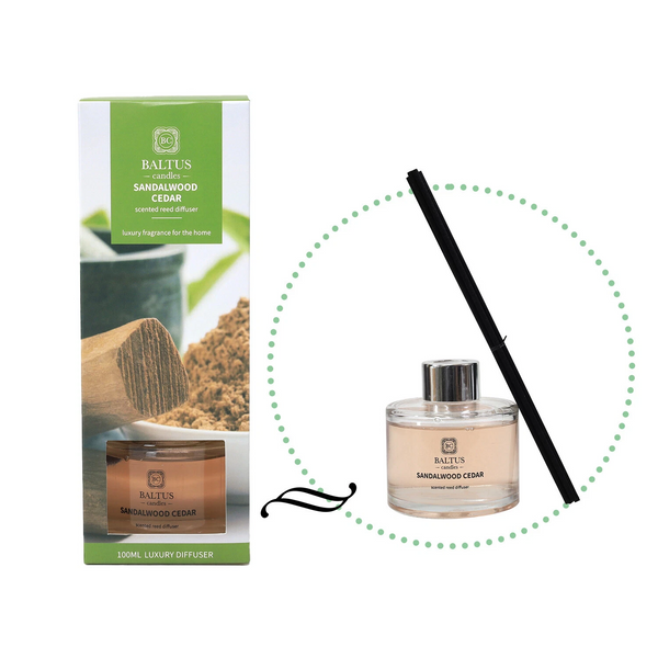 Baltus Sandalwood and Cedar Reed Diffuser | 100ml, Black Reeds