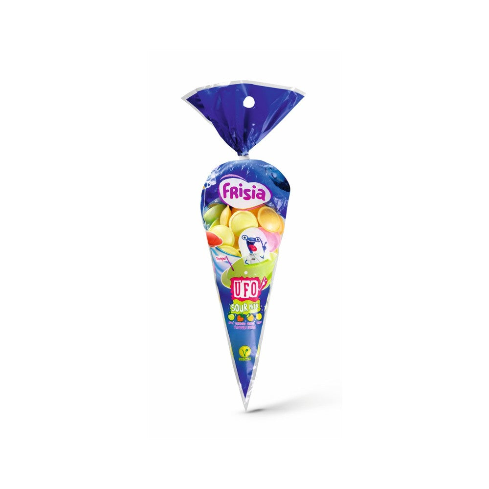 Frisia Flying Saucers Cone Vegan Sour Sweets | 45g, Assorted Colours