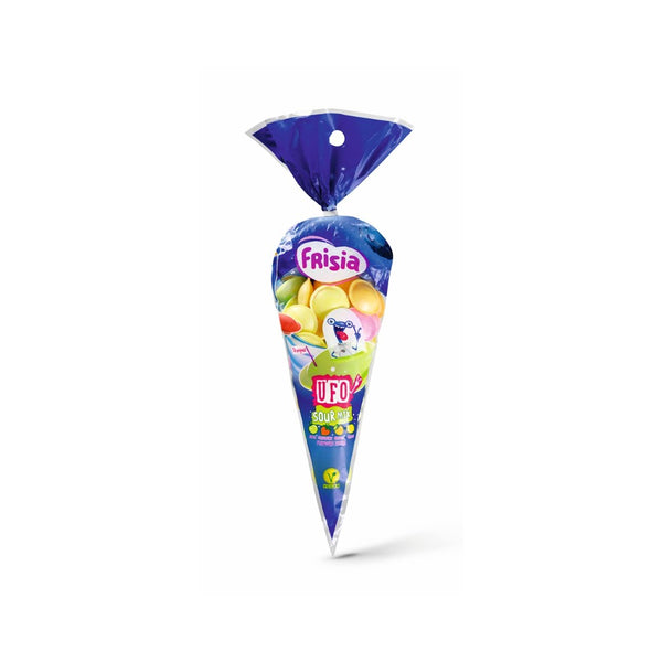 Frisia Flying Saucers Cone Vegan Sour Sweets | 45g, Assorted Colours