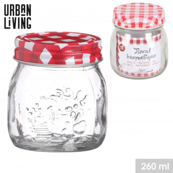 Urban Living Glass Storage Jar with Embossed Pattern and Metal Lid | 260ml