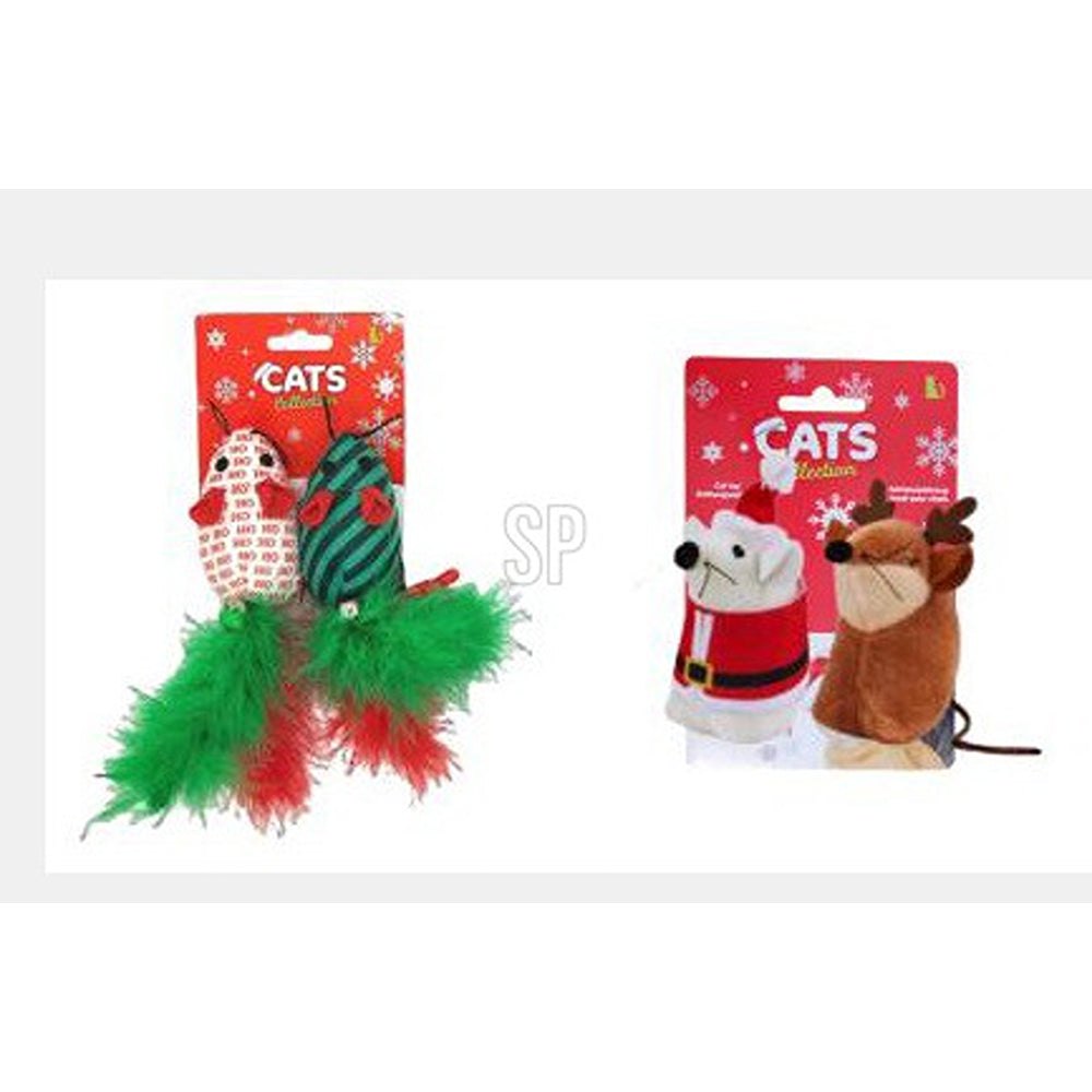 christmas assorted mice cat toys - pack of 2