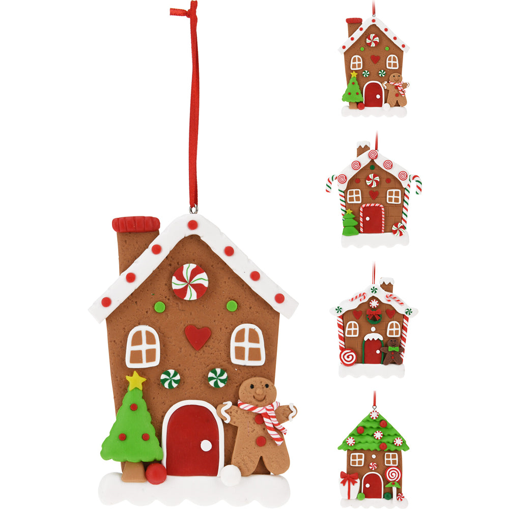 assorted hanging gingerbread house decoration - 17cm