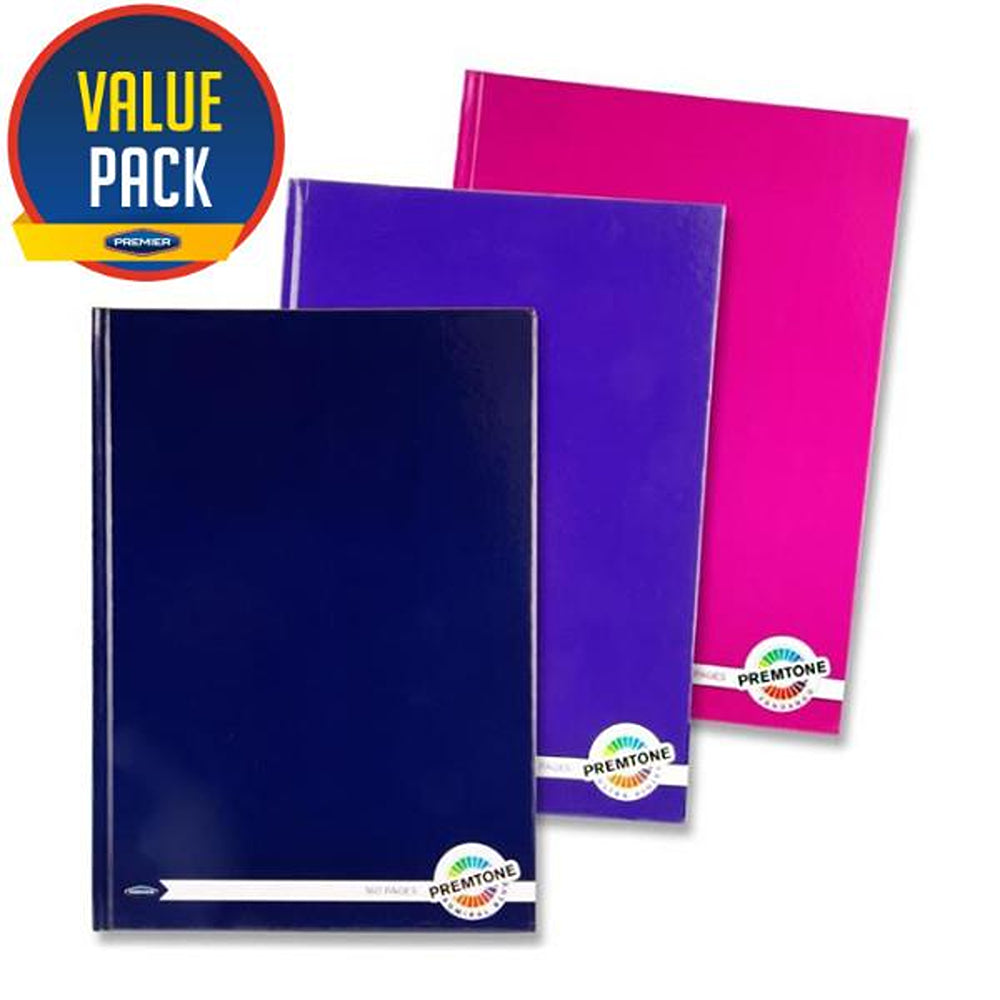 Premto A4 Hardcover Assorted Notebooks | 160 Page | Pack of 3