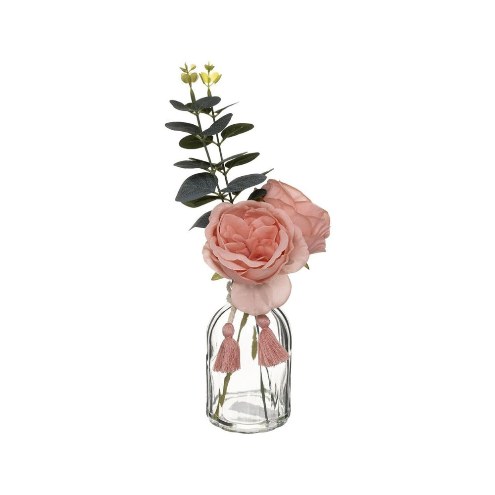 Atmosphera Pink Faux Flower Arrangement in Glass Vase | 30cm, Tassel