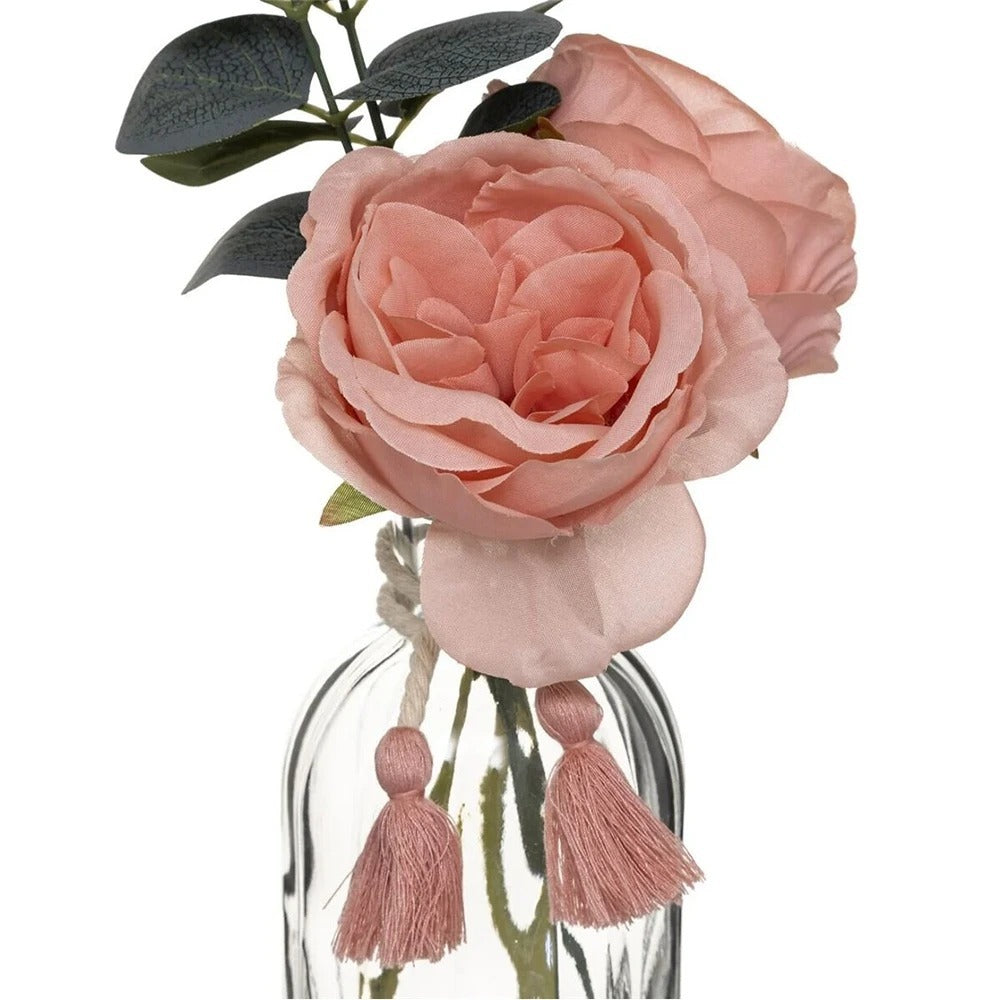 Atmosphera Pink Faux Flower Arrangement in Glass Vase | 30cm, Tassel