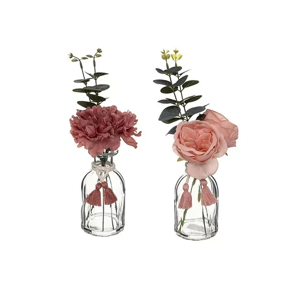 Atmosphera Pink Faux Flower Arrangement in Glass Vase | 30cm, Tassel
