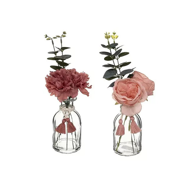 Atmosphera Pink Faux Flower Arrangement in Glass Vase | 30cm, Tassel