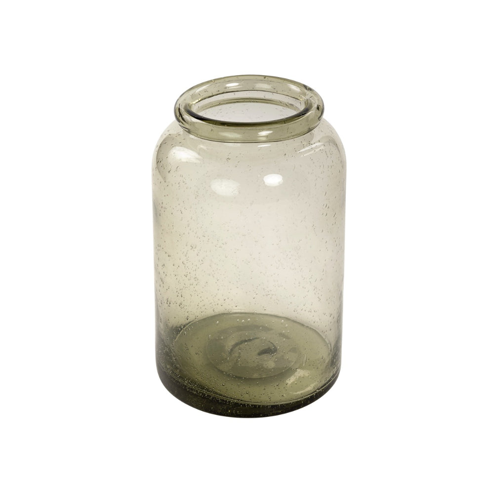 Atmosphera Cylindrical Textured Bubble Glass Vase | 21cm, Smoky Tint