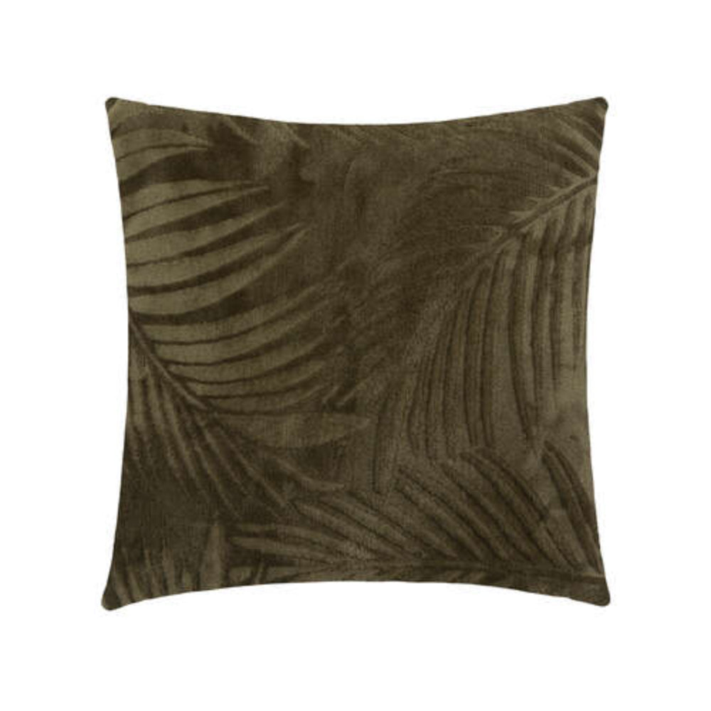 Atmosphera Square Leaf Motif Textured Cushion | Khaki, 40 x 40cm