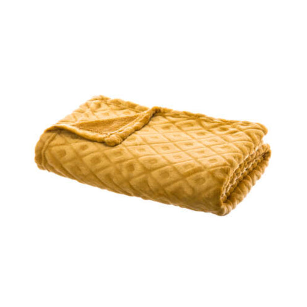 Atmosphera Diamond Embossed Throw Blanket | Ochre, 125 x 150cm