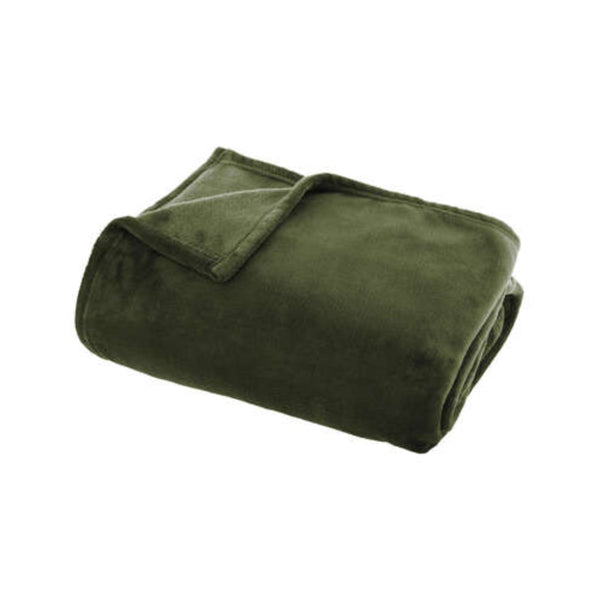 Atmosphera Khaki Plush Throw Blanket | 125 x 150cm, Olive Green