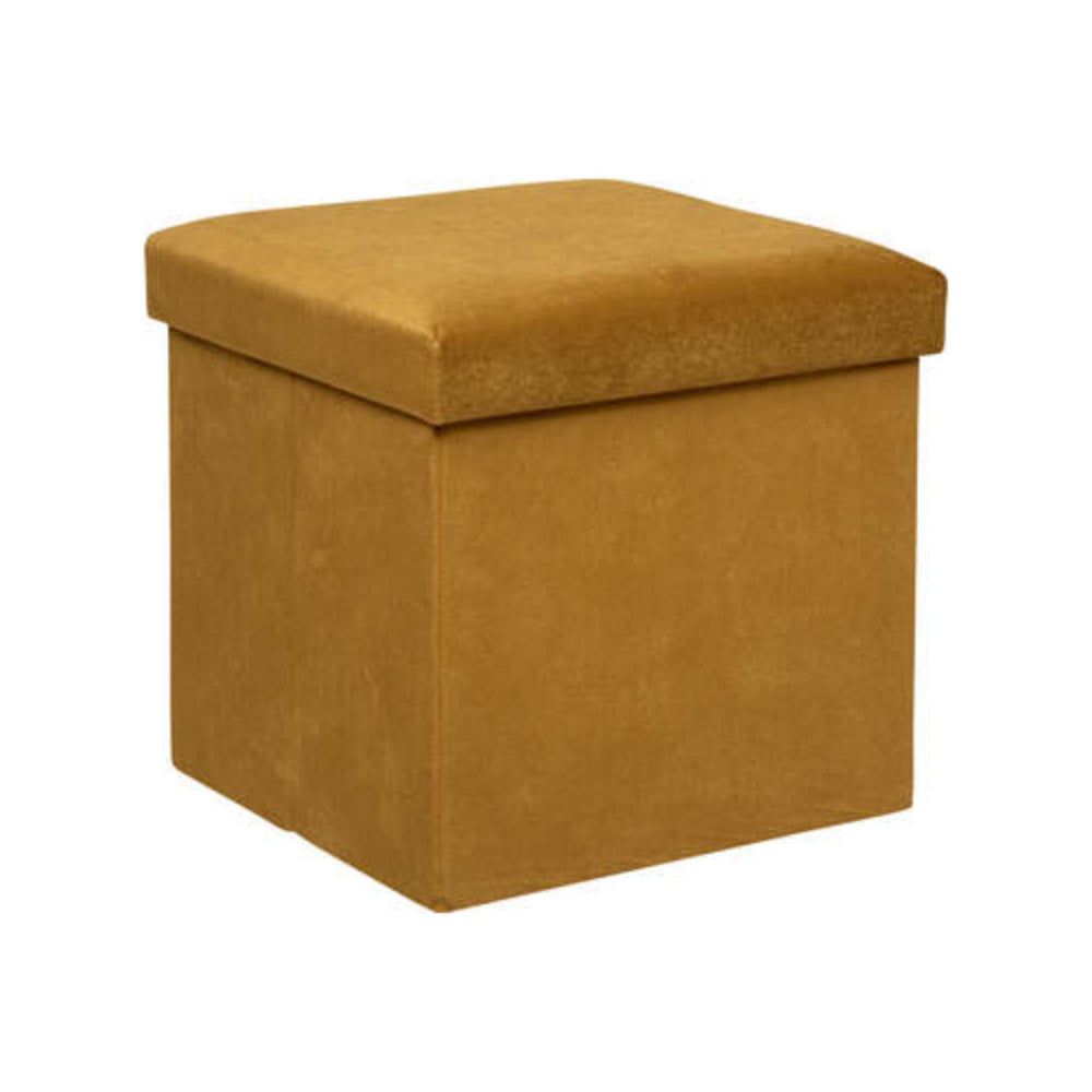 Atmosphera Ochre Storage Cube Ottoman Seat | Lift-Off Lid, Hidden Storage