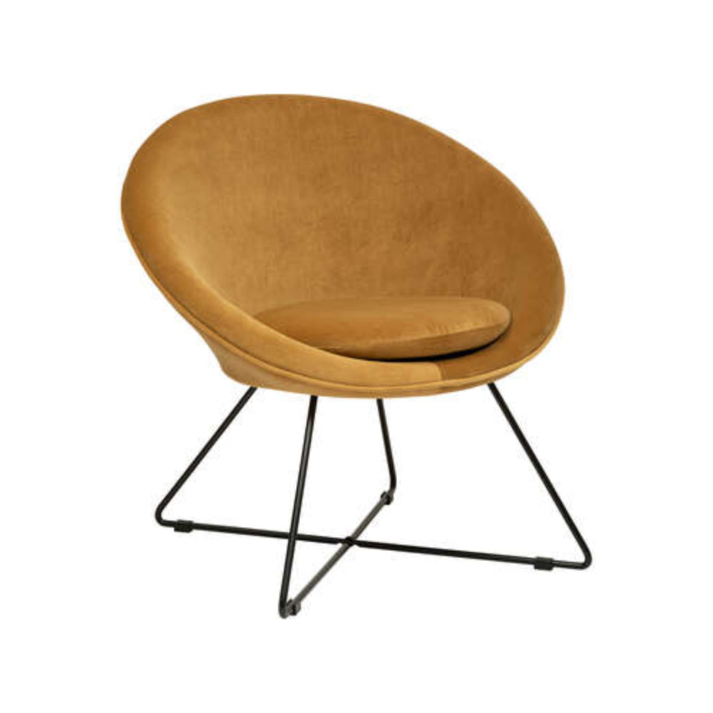 Atmosphera Evan Velour Tub Chair | Ochre, Black Metal Legs, Wide Seat