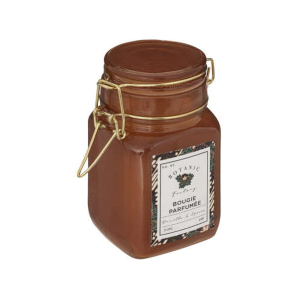 Atmosphera Vanilla Amber-Brown Glass Scented Candle | 210g, Clip-Top Lid