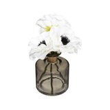 Atmosphera White Anemone Stem in Glass Vase Artificial Flower | Smoke-Tinted