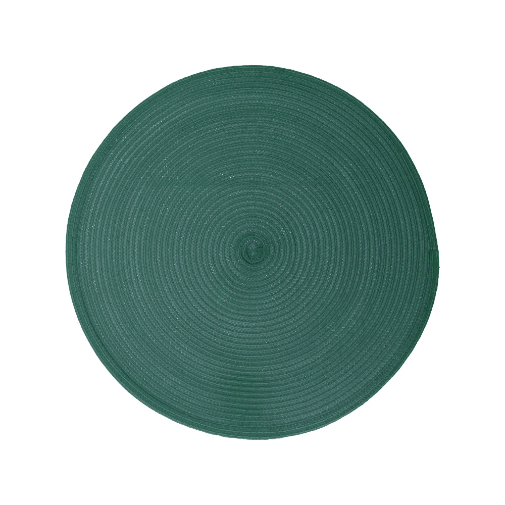 Secret de Gourmet Braided Round Placemat | Emerald Green, Stitched Rings