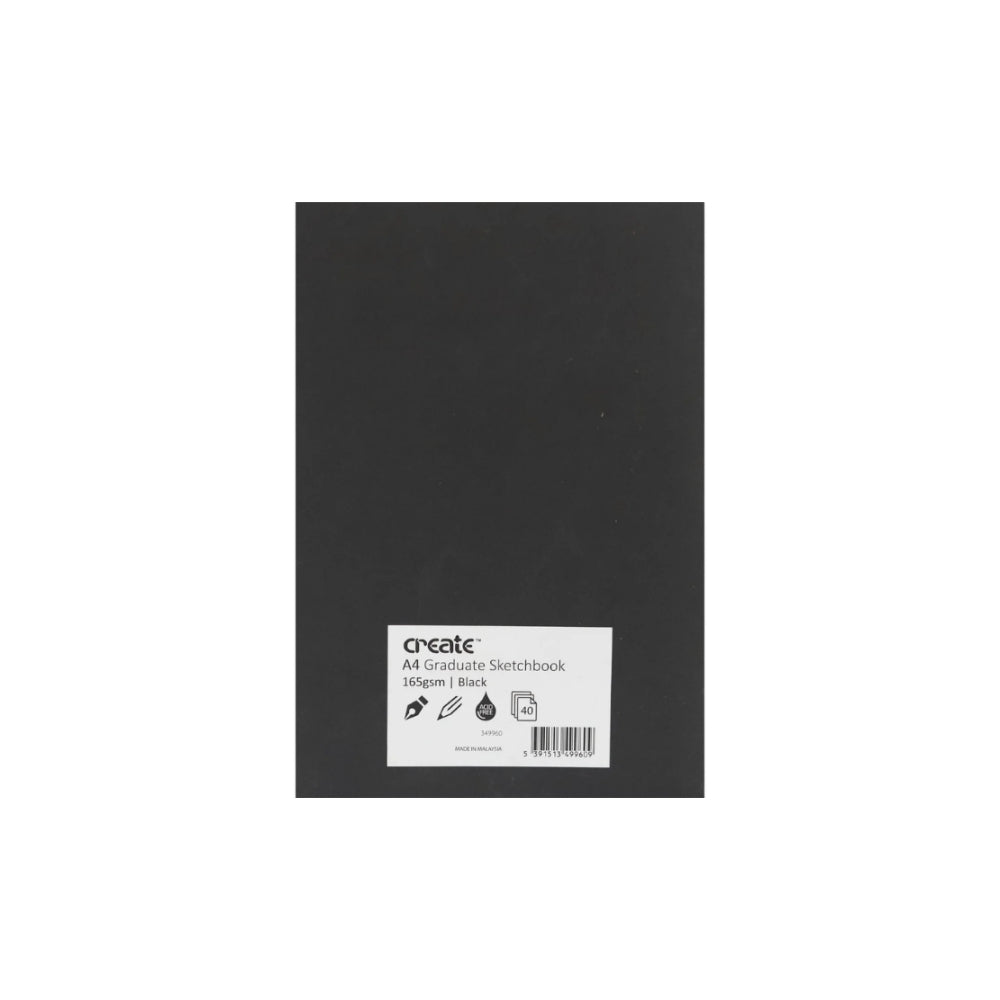 Create A4 Graduate Black Sketch Book | 40 Sheets, 165gsm Acid-Free