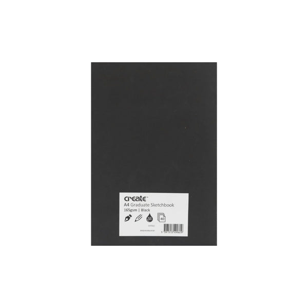 Create A4 Graduate Black Sketch Book | 40 Sheets, 165gsm Acid-Free