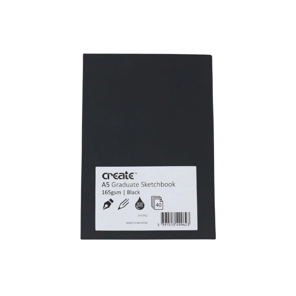 Create Graduate Black A5 Sketchbook | 40 Pages, 165gsm Acid-Free Paper