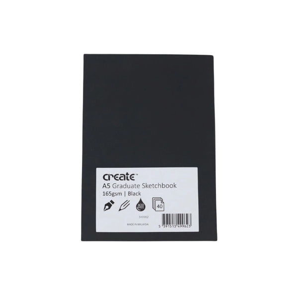 Create Graduate Black A5 Sketchbook | 40 Pages, 165gsm Acid-Free Paper