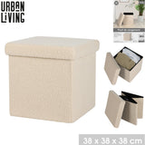 Urban Living Foldable Ottoman - Beige Teddy Fabric - 38cm