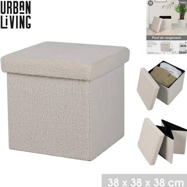 Urban Living Foldable Storage Ottoman | Cream Teddy-Like Fabric | 38 x 38 x 38cm