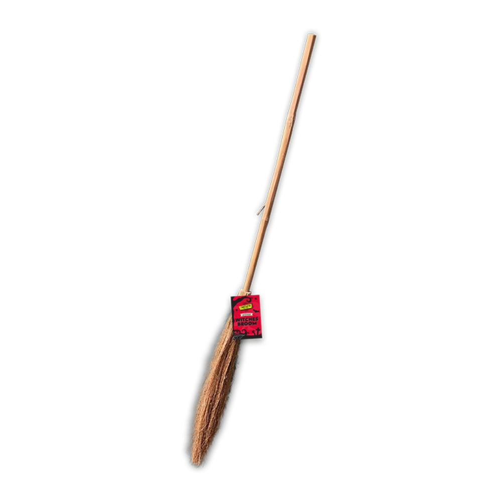 Halloween Witch's Broom Costume Prop - Long Handle, Rustic Brown Bristles