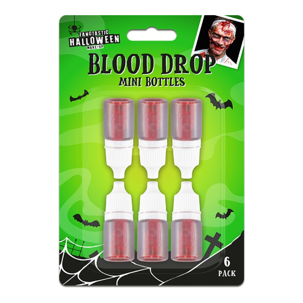 Halloween Fake Blood Dropper Bottles Make-Up Set - Pack of 6, Rich Red