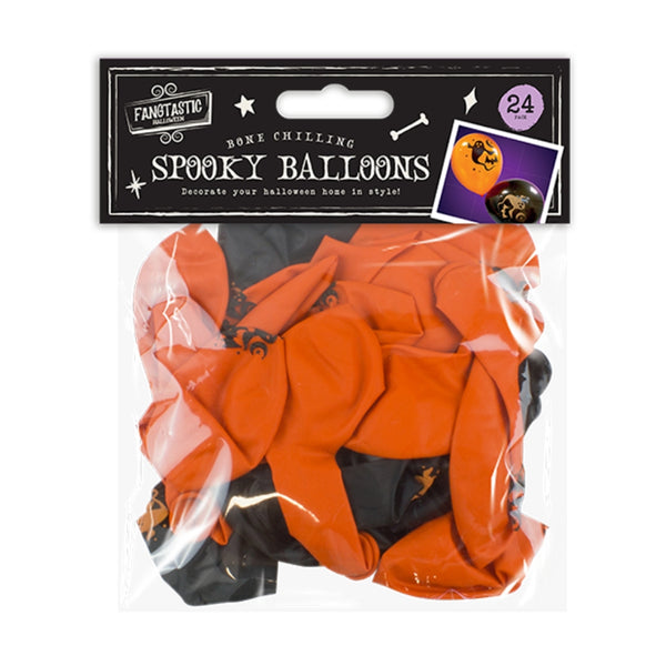 Halloween Spooky Printed Balloons - Pack of 24, Assorted Colours and Designs