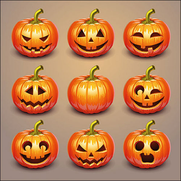 Ambiente Halloween Pumpkin Paper Napkins | Assorted Jack-o'-Lantern Faces