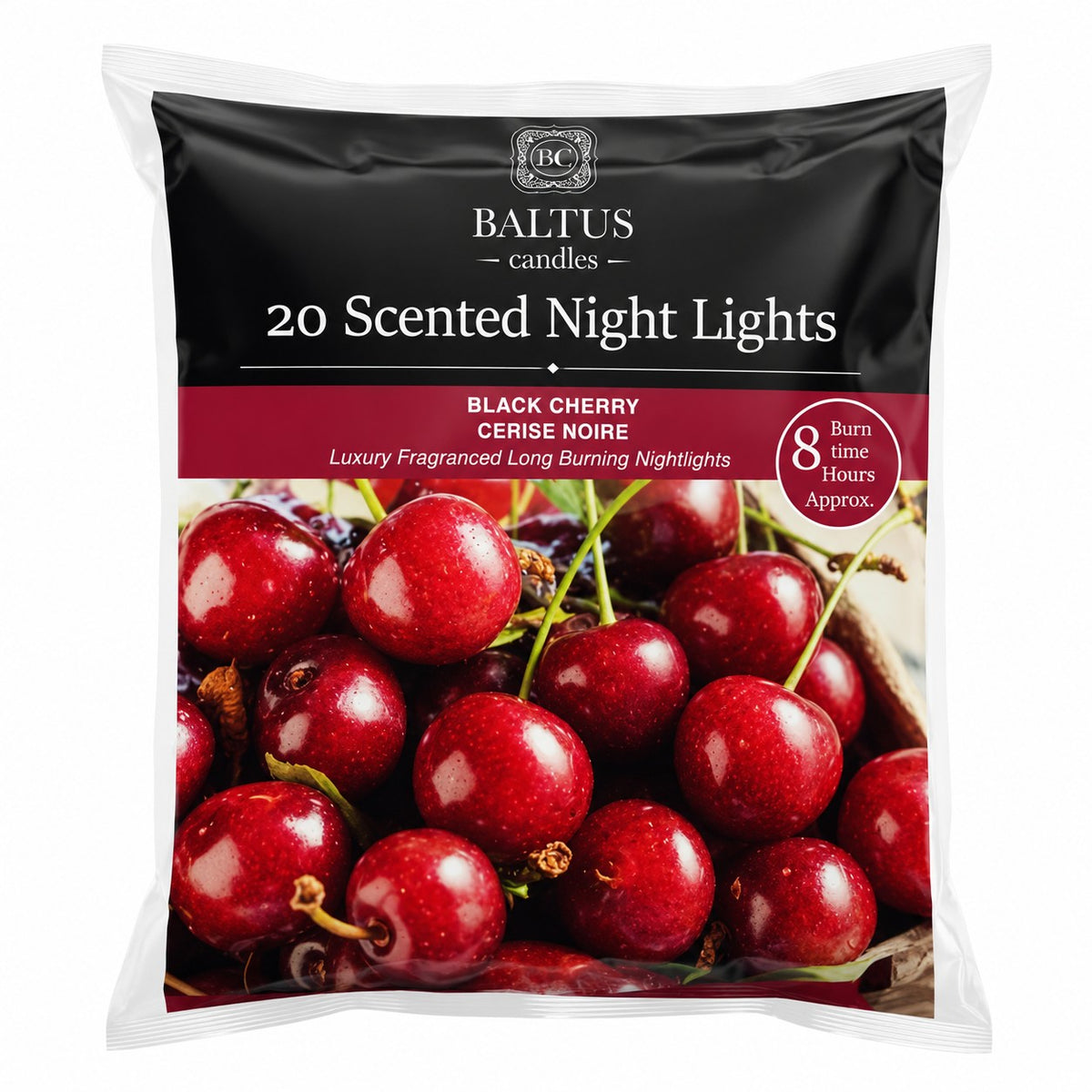 Baltus Black Cherry Scented Night Lights | Pack of 20, 8 Hour Burn Time