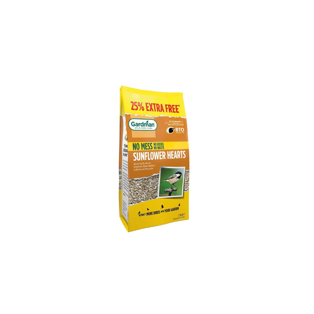 Gardman Sunflower Hearts Wild Bird Food | 2.5kg, No Mess, 25% Extra Free
