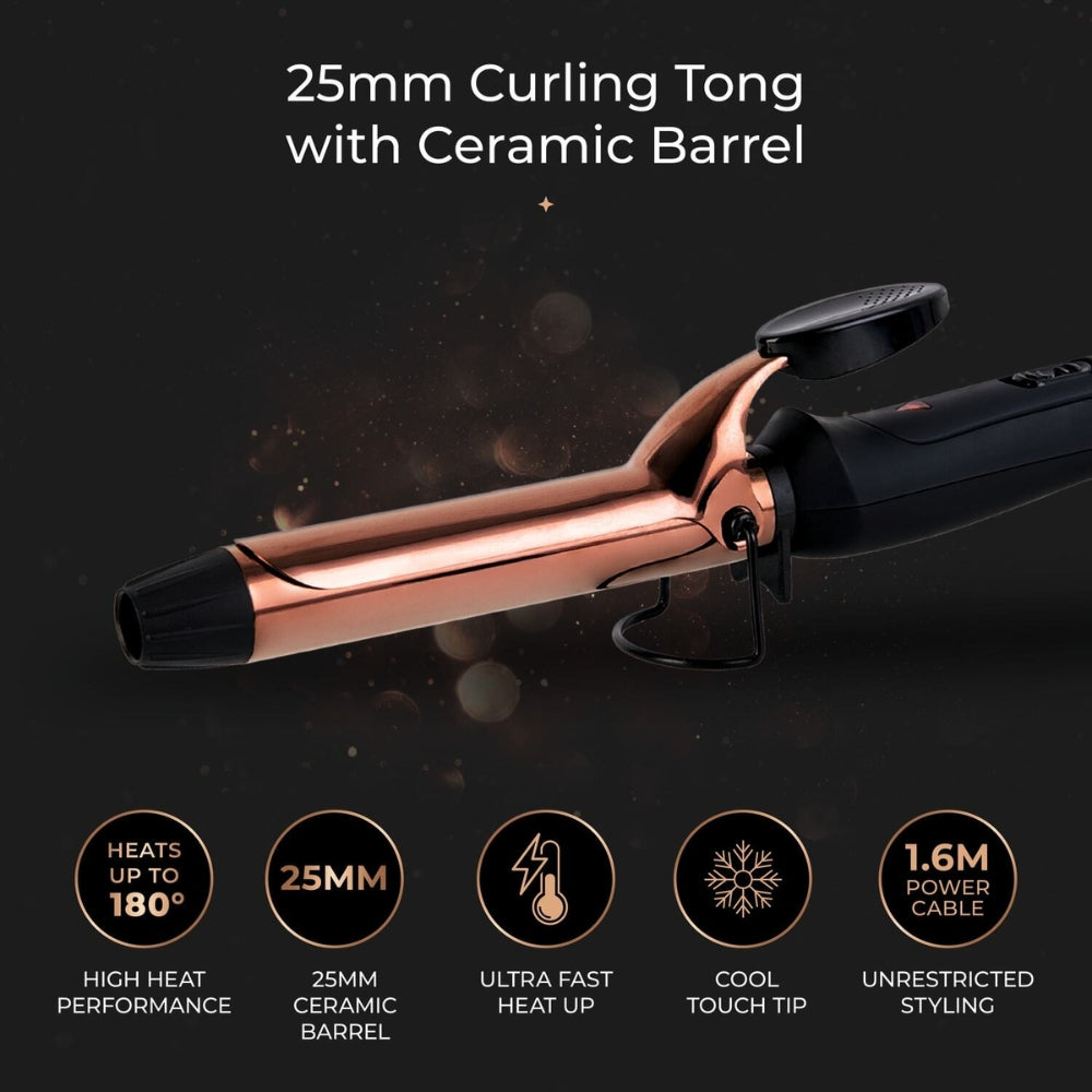 Carmen Noir II Black &amp; Copper Curling Tong | 25mm