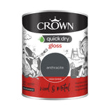 Crown Paint Quick Dry Gloss Anthracite Paint | 750ml, Interior & Exterior