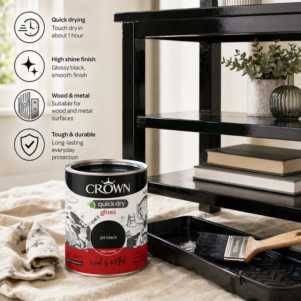 CR Quick Dry Gloss Paint - Jet Black, 750ml