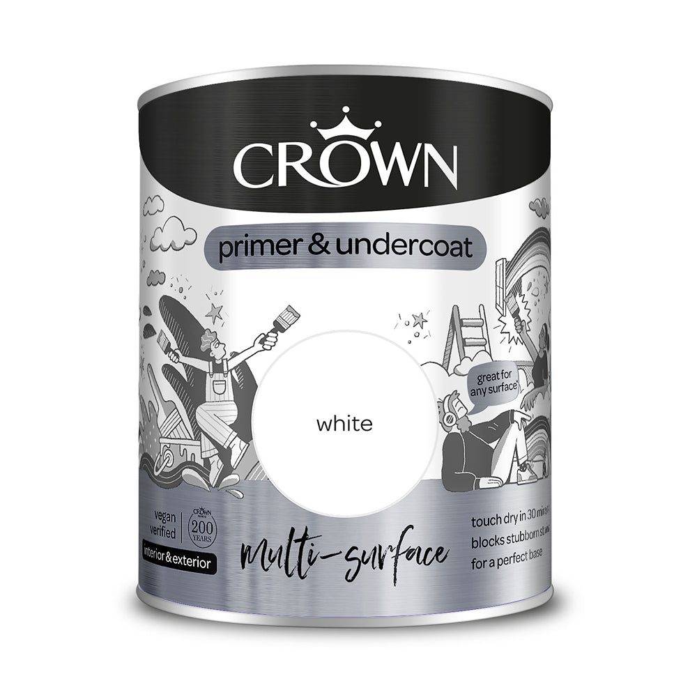 Crown Paint Multi-Surface White Primer & Undercoat | Interior & Exterior, 750ml