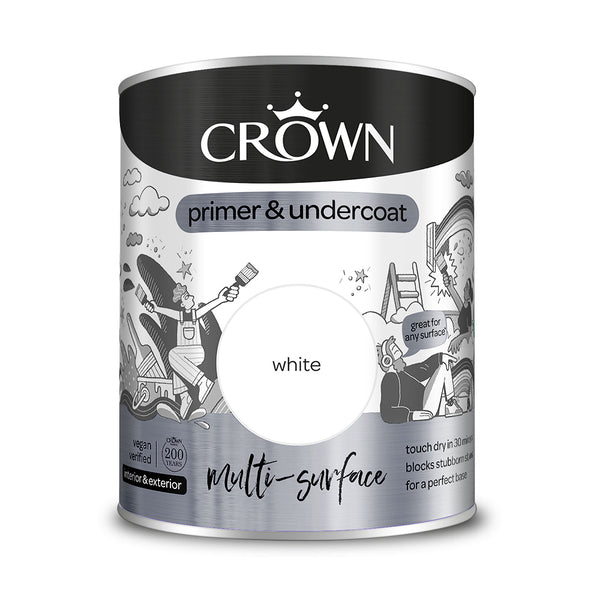 Crown Paint Multi-Surface White Primer & Undercoat | Interior & Exterior, 750ml
