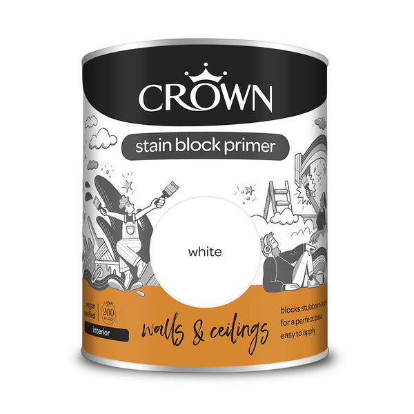 Crown Paint White Stain Block Primer Paint | 750ml, Interior Walls and Ceilings